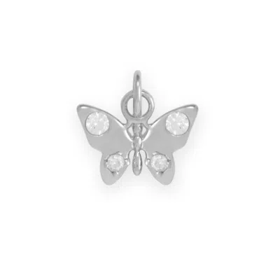 Fashnzfab Dainty Rhodium Plated Cz Butterfly Charm In Silver