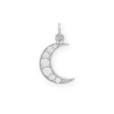 Fashnzfab Dainty Rhodium Plated Cz Crescent Moon Charm In White