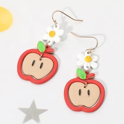 Fashnzfab Daisy Apple Slice Link Drop Earrings In Pink
