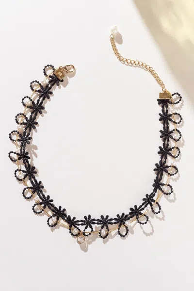 Fashnzfab Daisy Chain Pearls Choker In Black