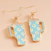 Fashnzfab Daisy Floral Pattern Tumbler Dangle Earrings In Blue