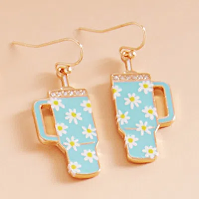 Fashnzfab Daisy Floral Pattern Tumbler Dangle Earrings In Blue