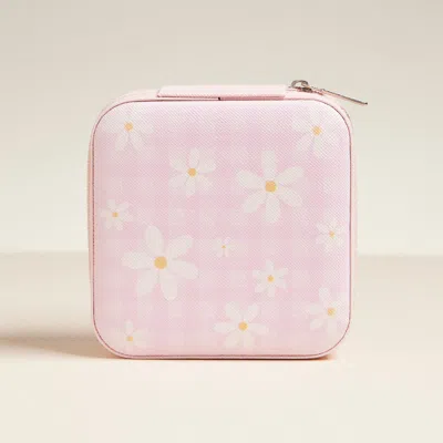 Fashnzfab Daisy Flower Checkered Pattern Portable Square Jewelry Box
