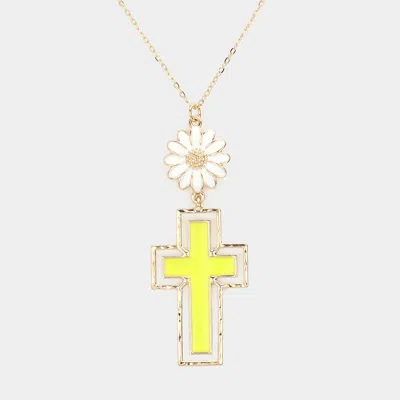Fashnzfab Daisy Flower Cross Link Pendant Necklace In Gold