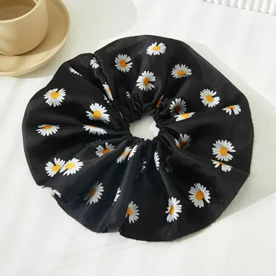 Fashnzfab Daisy Flower Patterned Scrunchie Hairband In Black