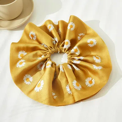 Fashnzfab Daisy Flower Patterned Scrunchie Hairband In Yellow