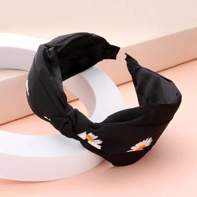 Fashnzfab Daisy Flower Pointed Knot Burnout Headband In Black