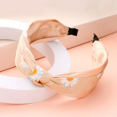 Fashnzfab Daisy Flower Pointed Knot Burnout Headband In Sand
