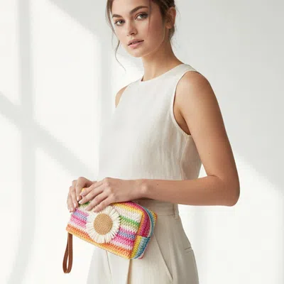 Fashnzfab Daisy Multicolor Straw Woven Pouch Bag