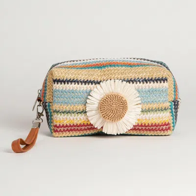 Fashnzfab Daisy Multicolor Straw Woven Pouch Bag In Blue
