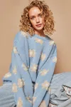Fashnzfab Daisy Pattern Drop Shoulder Sweater In Blue