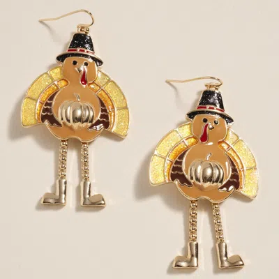 Fashnzfab Dangling Legs Thanksgiving Turkey Earrings In Gold