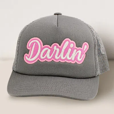 Fashnzfab Darlin Message Mesh Back Baseball Cap In Gray
