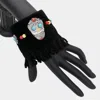 Fashnzfab Day Of The Dead Mexican Sugar Skull Faux Suede Fringe Bracelet Black, Silver Burnished In Black