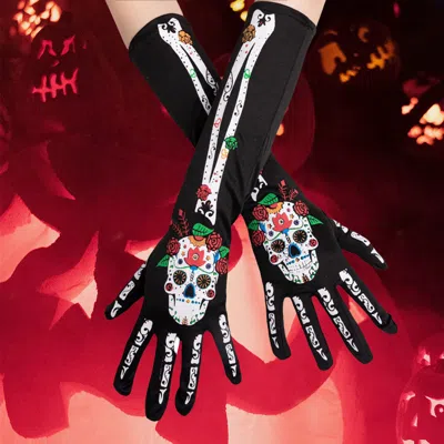 Fashnzfab Day Of The Dead Skull Skeleton Gloves In Red
