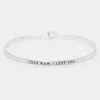 Fashnzfab Dear Mom: I Love You Brass Thin Metal Hook Bracelet Rhodium In Multi