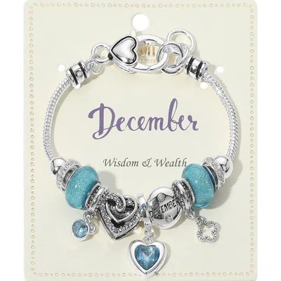 Fashnzfab December - Birthstone Heart Charm Multi Beaded Bracelet Teal In Blue
