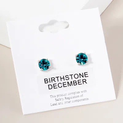 Fashnzfab December - Birthstone Stud Earrings - Blue Zircon, Rhodium In Multi