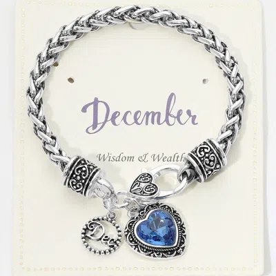 Fashnzfab December - Birthstone Heart Charm Bracelet In Blue