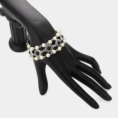 Fashnzfab Deco Pearl Toggle Bracelet In White