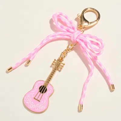 Fashnzfab Decorative Bow Accent Enamel Guitar Drop Keychain Bag Charm In Pink