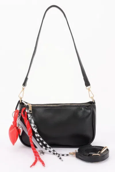 Fashnzfab Decorative Charm Accent Shoulder Bag In Black