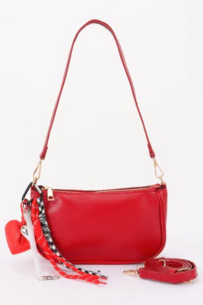 Fashnzfab Decorative Charm Accent Shoulder Bag In Red