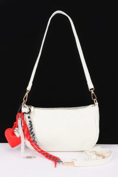 Fashnzfab Decorative Charm Accent Shoulder Bag In White