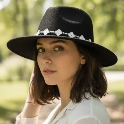 Fashnzfab Decorative Quatrefoil Link Chain Band Plain Western Cowboy Fedora Hat In Black