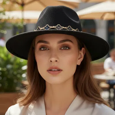 Fashnzfab Decorative Quatrefoil Link Chain Band Plain Western Cowboy Fedora Hat In Purple