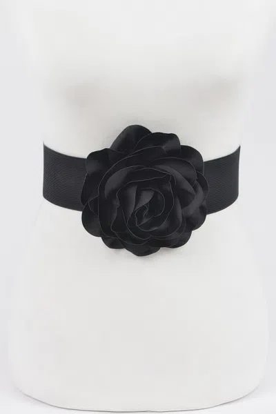 Fashnzfab Delicate Beautiful Flower Plus Size Elastic Belt In Black
