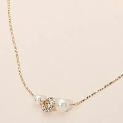 Fashnzfab Delicate Crystal Center Pearl Accent Necklace In Gold