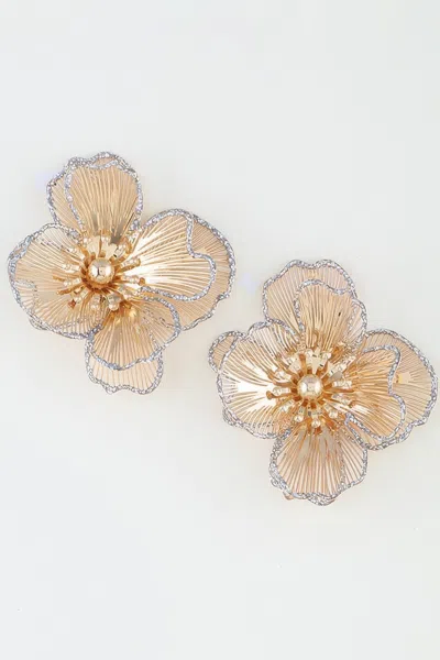 Fashnzfab Delicate Glitter Blooming Flower Earrings In Gold