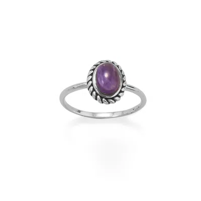 Fashnzfab Delicate Oval Amethyst With Rope Edge Ring In Yellow