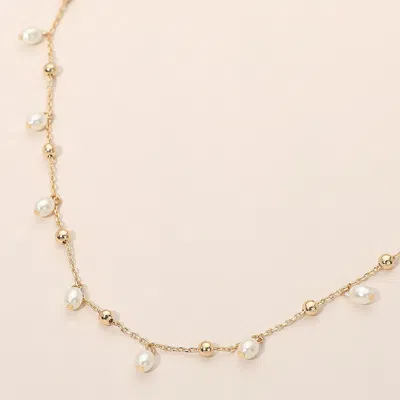 Fashnzfab Delicate Pearl Drop Beaded Chain Necklace In Gold