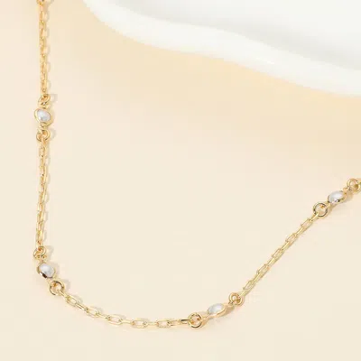 Fashnzfab Delicate Pearl Station Chain Necklace In Gold