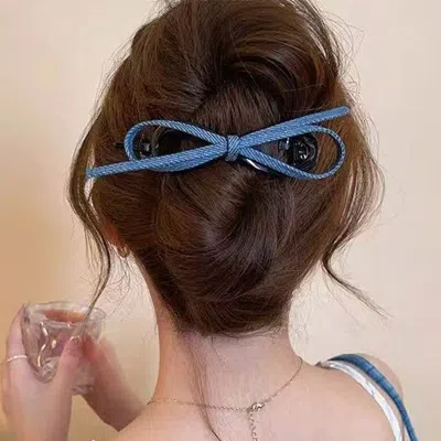 Fashnzfab Denim Bow Hair Clip In Blue