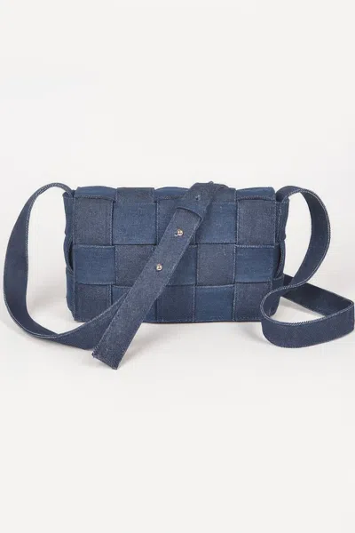 Fashnzfab Denim Braided Flap Crossbody Bag In Blue