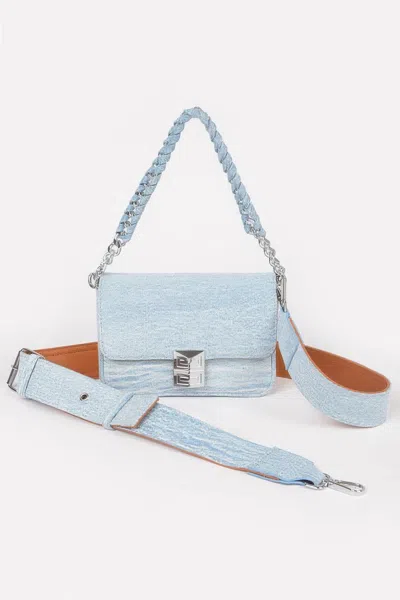 Fashnzfab Denim Chain Flap Shoulder Bag In Blue