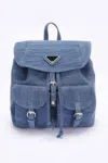 Fashnzfab Denim Double Pocket Front Backpack In Blue