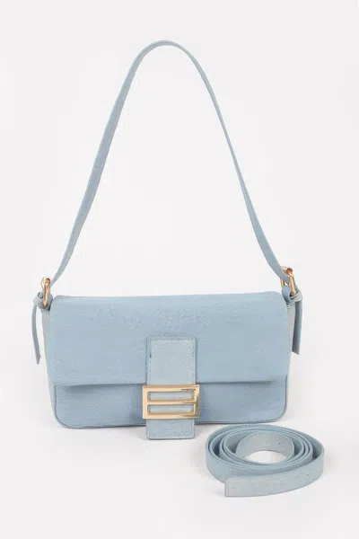 Fashnzfab Denim Metal Buckle Shoulder Bag In Blue