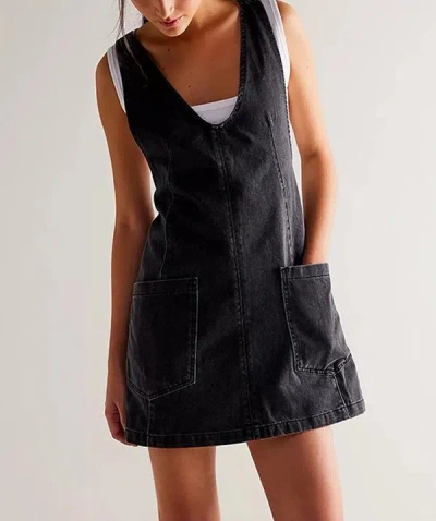 Fashnzfab Denim Scoop Neck Overall Dress