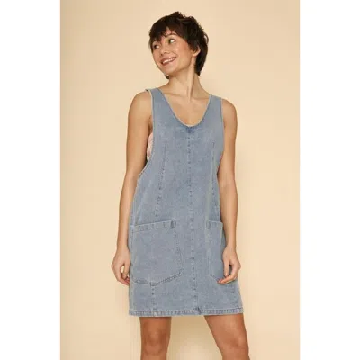 Fashnzfab Denim Scoop Neck Overall Dress