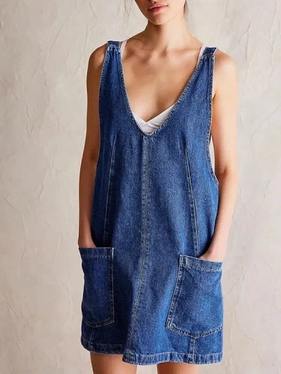 Fashnzfab Denim Scoop Neck Overall Dress