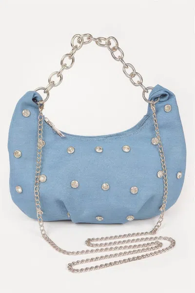 Fashnzfab Denim Stone Stud Chain Handle Bag In Silver