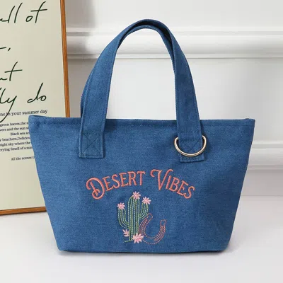 Fashnzfab Desert Vibes Cactus Embroidered Small Canvas Tote Bag In Multi