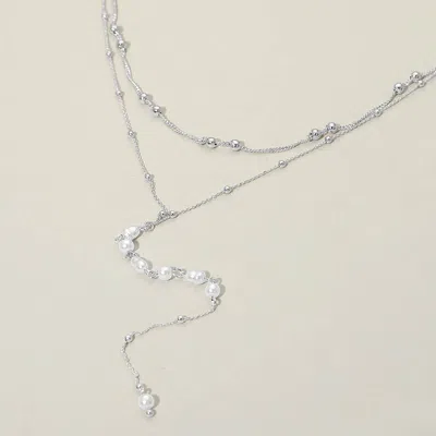 Fashnzfab Designer Layered Pearl Fashion Necklace In Gold