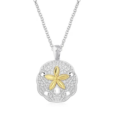 Fashnzfab Designer Sterling Silver And 14k Yellow Gold Sand Dollar Pendant