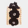 Fashnzfab Detachable Flower Pin Brooch Pearl Stretch Bracelet Cream, Black In Black