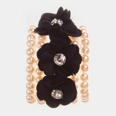 Fashnzfab Detachable Flower Pin Brooch Pearl Stretch Bracelet Cream, Black